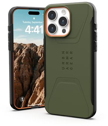 URBAN ARMOR GEAR UAG Designed for iPhone 15 Pro Max Case 6.7 Civilian Olive/Orange, Built-in Magnet Compatible with MagSafe Charging Rugged Military Grade Dropproof Protective Cover