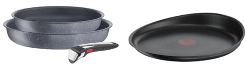 Tefal Ingenio Lot de 2 poêles + poignée amovible, Induction, Revêtement antiadhésif, Empilable & Ingenio Poêle à crêpe 27 cm, Induction, Revêtement antiadhésif, Fonte d'aluminium, Empilable