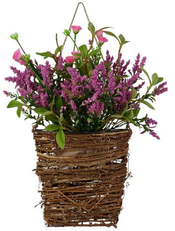 Gyrategirl Front Door Hanger Basket Wreath Beautiful Artificial Spring and Summer Wreath Welcome Sign Farmhouse Wildflowers Floral Basket Home Porch Farmhouse Decor Decoration for Outdoor Indoor Wall