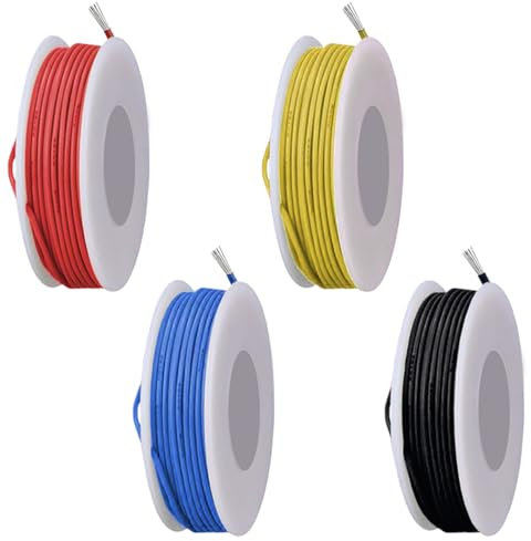 MKBKLLJY 26 Gauge Stranded Wire 300V PVC Electrical Wire 26AWG Insulation Tinned Coated Copper Wire Hook Up Wire 4Colors(Red/Yellow/Blue/Black) 5m/16.4ft Each Wire Assortment for Electronics DIY