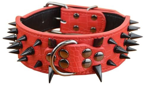 Hundehalsband Leder, Halsband, Lederhalsband Hund, Nieten, Halsband Leder MIT Nieten in Verschiedenen Größen Erhältlich, für Kleine Mittelgroße Große Hunde Schwarz(Red,L)