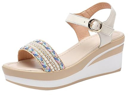 Generico Sandalo Donna Sandali Donna Infradito Sandali da con punta e zeppa con strass, suola spessa, sandali con pan di spagna Ciabatte Casa Donna Sandali Comodi Donna Estivi (White, 39)
