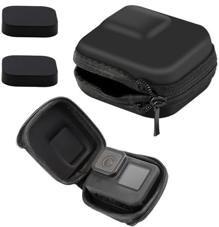 ltteea Mini Black Storage Bag Case Silicone Lens Cap Cover for GoPro Hero 13/12/11/10/9/8,Hard Shell Travel Carrying Case Accessories for GoPro,DJI Osmo Action 2,AKASO,Campark,YI Action Cameras