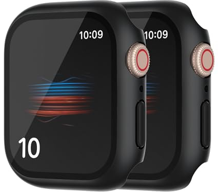 HANKN 2 Stück Hart Hülle für Apple Watch Series 11 10 46mm, Schwarz | Temperierte Glas Schutzhülle, Bildschirmschutz Gehäuse iWatch Eingebaut Displayschutzfolie Hochauflösend Klarheit