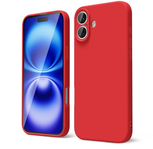 oakxco for iPhone 16 Case Liquid Silicone, Soft Rubber Gel Elegant Aesthetic Basic Simple Cover, Cute Thin Slim TPU Matte Solid Color Plain Smooth Case for Women Men Girl, Red