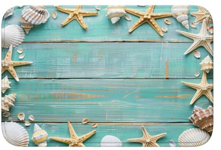 Mexpekil Ocean Sea Starfish Seashell Wooden Absorbent Doormats 40x60 cm, Non Slip Indoor Outdoor Door Mats, Floor Mats for Home Kitchen