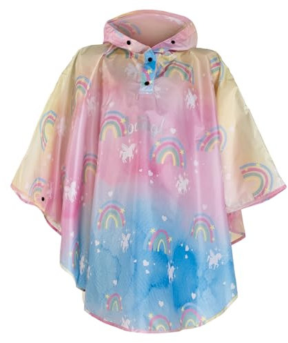 Baagl Regenponcho für Kinder – Wasserdichtes Regencape mit Kapuze & reflektierenden Elementen – Regenmantel für Mädchen – Ideal auch für Fahrrad & Outdoor (Einhorn, XS, 98)