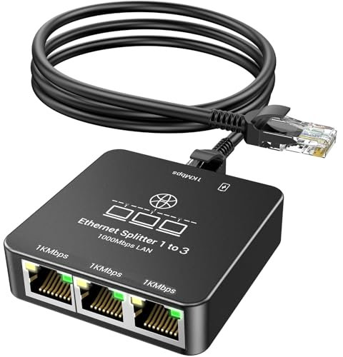 KiWiBiRD multiprise ethernet, hub ethernet rj45, repartiteur Cable ethernet rj45 Splitter répartiteur Switch 3 Ports 1000Mbps pour Cat 8 7 6 5 Compatible avec routeur PC Ordinateur Mac PS5 PS4 TV Box