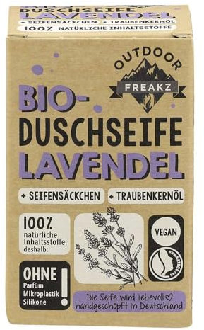 Outdoor Freakz Duschseife, Bio-Lavendel mit Seifensäckchen, 100g