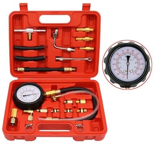 KOUTIANWU Fuel Pressure Test Kit, Petrol Fuel Injection Pump Injector Pressure Tester Gauge Kit 0-140PSI/10Bar (Fuel Pressure Test Kit)