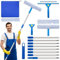 Puciuua 3M Window Cleaning Kit, Window Squeegee Cleaner Tool Kit with Long Handle, Glass Cleaning Tools with Silicone Squeegee & Microfiber Scrubber for High Windows, Shower Glass, Car (Blue)