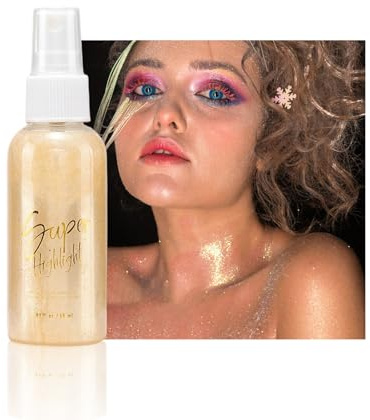Glitzer Spray Körper Gold, Schimmerndes Body Highlighter Spray für Haut, Gesicht, Haare & Kleidung, Make-up Körperglitzer für Festival, Party, Karneval, Geburtstag, 60ml