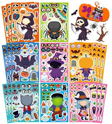 Spirit Halloween Stickers 24 Sheets | Instant Party Decorations with Bats, Spiders & Witches | Non-Toxic UK | Kids Adults Crafts | Gift Favour