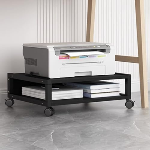 YVYKFZD Mobiler Druckerständer 2 Ebenen, Druckertisch Rolltisch unter dem Schreibtisch mit feststellbaren Rädern, Hochleistungs Druckerhalter, Druckerwagen für Industriebüros(Nero,H7.8/20cm)