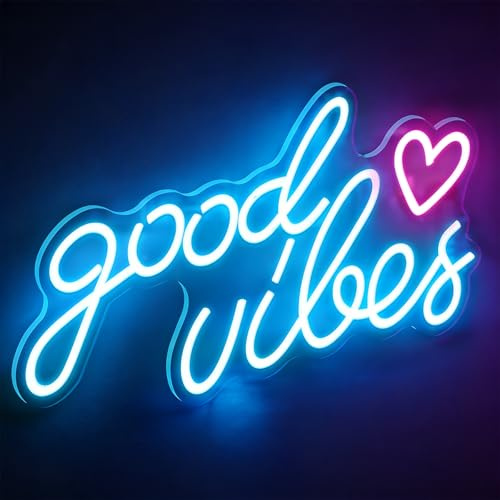 Blue Good Vibes Néon LED, Néon Mural Lettre USB, One Piece 40 * 22cm