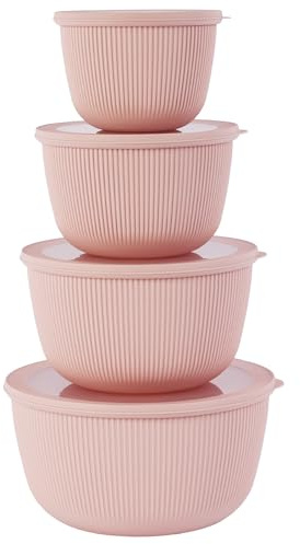 BoxedHome Mixing Bowls Set with Leakproof Silicone Lids, Nesting Salad Bowls for Prepping, Mixing, Serving, Baking, 4.7L/3.2L/2.1L/1.2L, Dishwasher & Microwave Safe, BPA-Free Plastic, Set of 4, Pink