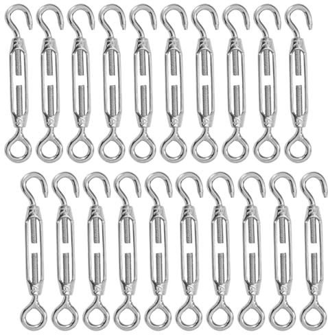 High-PQ 20PCS Turnbuckle Wire Tensioner, Stainless Steel Hook and Eye, M4 | Heavy Duty Turnbuckles for Cable Tensioning, Tents, Sun Shades, Gardening and Decoration, Adjustable for Secure Installation