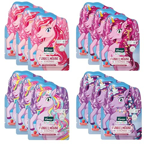 Kneipp naturkind Schaumbad Funkelmähne - Einhorn Badezusatz für Kinder mit Himbeerduft und pflegendem Jojobaöl - Multipack - 12 x 40ml