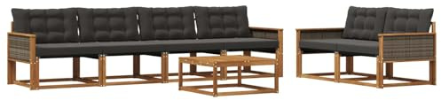 vidaXL Outdoor-Sofagarnitur mit Kissen 7 pcs Natürlich und Schwarz, Garten, modernes Outdoor-Sofa, Terrassen-Lounge-Set, Bequeme Sitzmöbel für gemütliche Abende