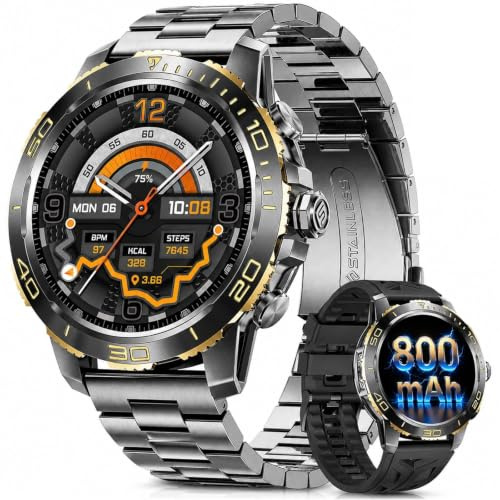 LIMIGE Smartwatch Uomo,800mAh Orologio Intelligente Fitness con Chiamate Bluetooth,1.43 AMOLED Militari Smart Watch Torcia/IP68/200 Modalità Sportive/Cardiofrequenzimetro/Due Cavi Android iOS Nero