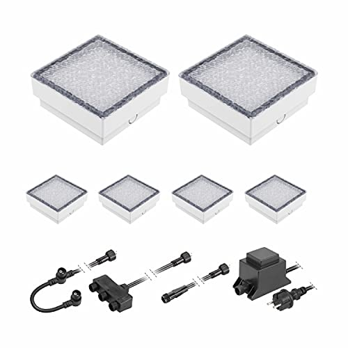 ledscom.de LED Pflaster-Stein Gorgon Boden-Einbauleuchte für außen, 15x15cm, 12V, warm-weiß 6er Set