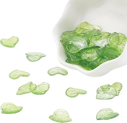 PH PandaHall 100pcs Green Leaf Charms, Transparent Acrylic Leaf Pendants Dangle Plants Fruit Beads for Jewellery Making Hanging Ornament Crystal Beads Christmas Home Party Decor, Hole: 1.5mm