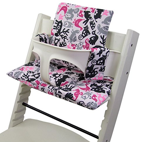 Sitzkissen Ersatzbezug Bezug Kissen-Set Sitzverkleinerer kompatibel mit Stokke Tripp Trapp für Hochstuhl-Kinderstuhl Mod. 2 (Weiß Pinke Bunte Tiere)