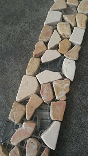 Bruchstein Glas Mosaik Bordüre 5x30 cm Beige Naturstein Fliesen Sockelleiste B468