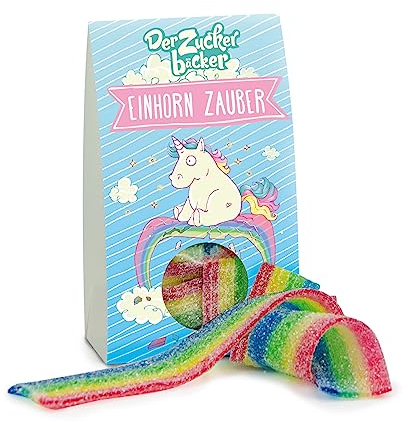 Einhorn Zauber - Farbige Regenbogenbänder aus Fruchtgummi, 60 Gramm Naschportion, süßes Mitbringsel für Klein und Groß