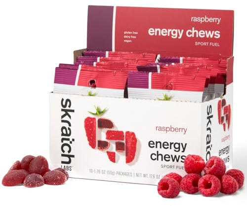 Skratch Labs | Sport Energy Chews, Raspberry (1.8 Ounce - Pack of 10) | Gummies for running, cycling & endurance, quick carbs for athletes, easy to digest, real fruit, gluten free, vegan