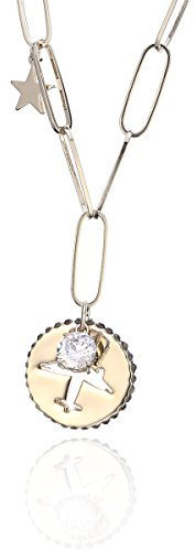 Ouran Halskette für Frauen, Flugzeug Anhänger Halskette für Mädchen Silber Lange Kette Halskette mit Crystal Shining Strass Halskette (Kaffee Gold)