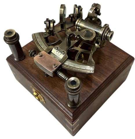 Messing Nautical Sextant J Scott London Vintage Antik Astrolabe Schiff Navigation Instrument Celestial & Nautical Sextant mit Zwei extra Sichtfenster Teleskop/Astrolable Sextant Tool mit Holzbox Box