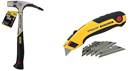 Stanley FatMax Antivibe Latthammer (600 g Kopfgewicht, 340 mm Länge, ergonomischer DynaGrip-Griff, vibrationsgedämpft) 1-51-937 & Messer Fatmax (mit 5 Carbide Klingen,) 1 Stück, 7-10-778