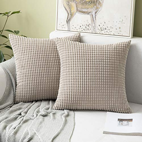 MIULEE 2er Set Kissenbezüge Kordsamt Dekokissen Kissenbezug Sofakissen Dekorativ Couchkissen Kissenhülle Bezug Weich für Wohnzimmer Schlafzimmer 50x50 cm, 20x20 Inch Sandfarbe
