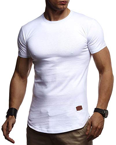Leif Nelson Herren T-Shirt mit Rundkragen Basic Kurzarm Shirt Männer Kurzarmshirt Slim Fit Sommershirt LN-8294 Weiß Größe M