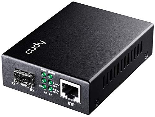 Cudy Convertitore multimediale Gigabit-Ethernet MC220, Slot Gigabit-Ethernet RJ45 a SPF 10/100/1000 Mbps per Gigabit, Supporto per Moduli 1000BASE-SX/LX/LH-SFP-Mini-GBIC, Modem in Fibra Ottica