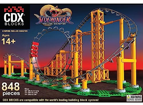 CDX Blocks Roller Coasters Sidewinder, Baustein Achterbahn, kompatibel mit allen bekannten Bausteinmarken, inklusive 825 Teile, Mehrfarbig, CDX-SWR01