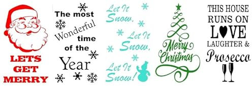 5 x Christmas Wine Bottle Decals/Stickers Printed On To Clear Vinyl Each Sticker Is Approx 55mm x 85mm Perfect For Light Bottles, Made In Yorkshire By 1st-Class-Designs