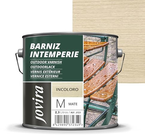 JOVIRA PINTURAS Barniz Madera Intemperie. Decora y embellece todo tipo de maderas al exterior, mesas, sillas, muebles, barcos, terrazas. (2,3 Litros, Mate)