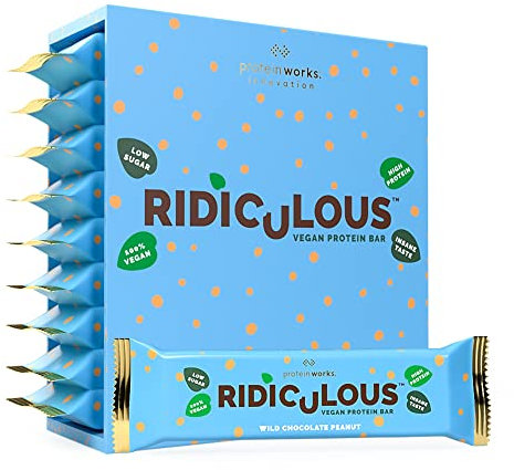 Protein Works - Ridiculous Vegan Protein Bar, Award Winning , 100% Plant Based & Palm Oil Free , High Protein , Wild Chocolate Peanut, 9 Bars