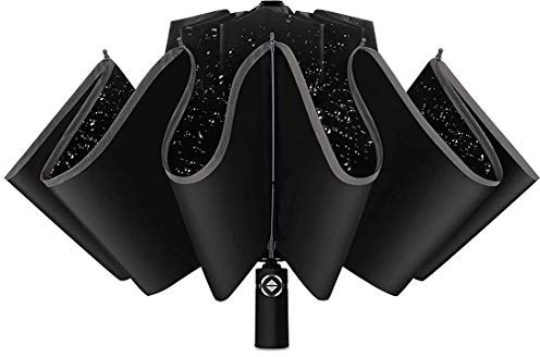Levoberg Regenschirm Taschenschirm Windproof Sturmfest（bis 140 km/h） Umgekehrter Regenschirm Sturmfest mit Auf-Zu-Automatik 210T Umbrella Wasserabweisend Klein Leicht Kompakt 10 Ribs, Schwarz