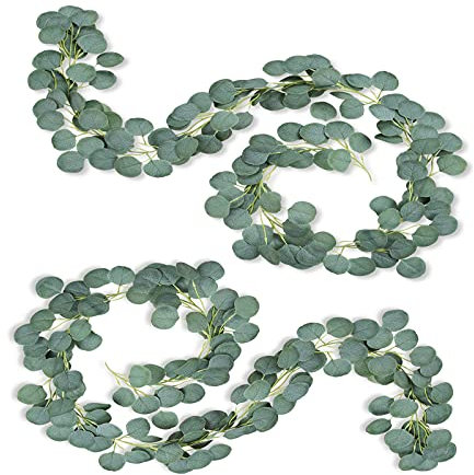 Christmas 2 Packs Artificial Eucalyptus Hanging Vines Plants Garland Vine Faux Silk Decorated Garlands Leaves Ivy Handmade Fake For Home Kitchen Garden Office Wedding Party Backdrop Arch Wall Decor