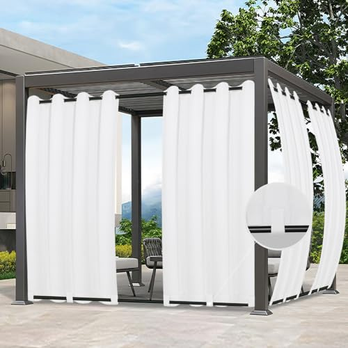 Easy-Going Outdoor-Gardinen, wasserdicht, Winddicht, wetterfest, Vorhang für Terrasse, Cabana, Veranda, Pergola und Pavillon, Ösen Oben und Schlaufen, 1 Bahn, 137 x 304 cm, Weiß