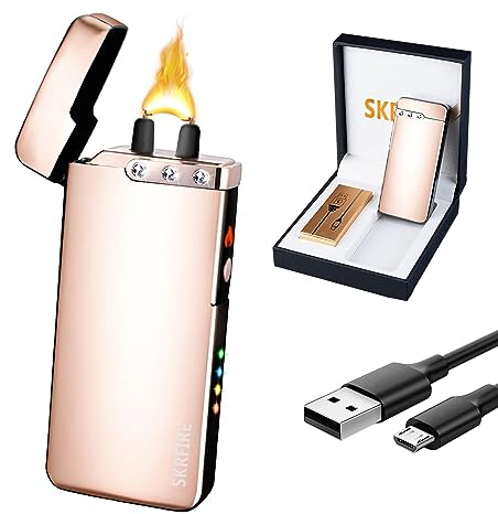 Elektrisches Flammenbogen-Feuerzeug, wiederaufladbar, wasserdicht, mit 3 Strasssteinen, USB Wiederaufladbares Feuerzeugs (Gold)