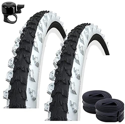 2 x Kenda K-829 MTB 24 Fahrradreifen Fahrradmantel Schwarz/Weiß 50-507 (24x1.95) + 2 passende Schläuche DV inkl. Fahrradklingel