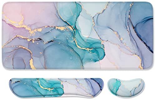 Auhoahsil Grand tapis de souris avec repose-poignets pour clavier et souris, support de poignet épais et doux en mousse à mémoire de forme, grand et long, 90,2 x 40,9 cm, pour ordinateur de jeu de