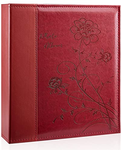 Miaikoe Photo Album 8x10 Clear Pages Pockets Leathe Cover Slip Slide in Photo Album Holds 50 Vertical 8x10 Photos Picture Book for Wedding Family (Red)