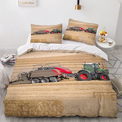 Lolosale Bettwäsche 155x220 Traktor 3D Druck Weiche Mikrofaser Bettwäsche Set Kinder Jungen landwirtschaftlicher Traktor Bettbezüge mit ReißVerschluss und 2 Kissenbezug 80x80cm