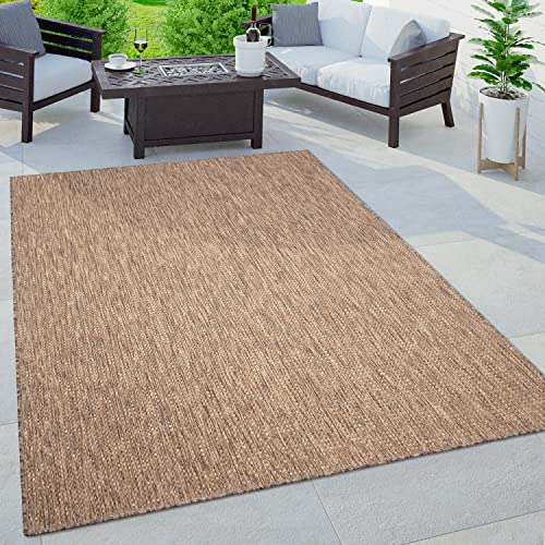 Paco Home In- & Outdoor Teppich - Modern, Einfarbig Meliert, Wetterfest, Pflegeleicht, Robust & Strapazierfähig für Balkon, Garten, Terrasse & Küche, Grösse:80x150 cm, Farbe:Beige