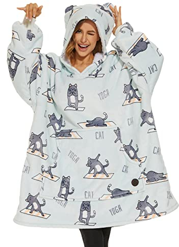 THREE POODLE Decken Hoodie, Oversize Hoodie Decken Pullover Kuschelpullover für Damen Herren Kinder, Warm und Weiches Futter, Übergroßer Hoodie Sherpa-Decke, Verschiedene Muster Verfügbar